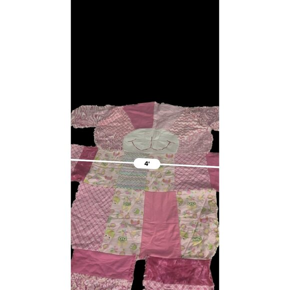 Pink Patchwork Bear-Shaped Quilt With Fringe & Owl Patterns For Toddlers Babies - Picture 7 of 16